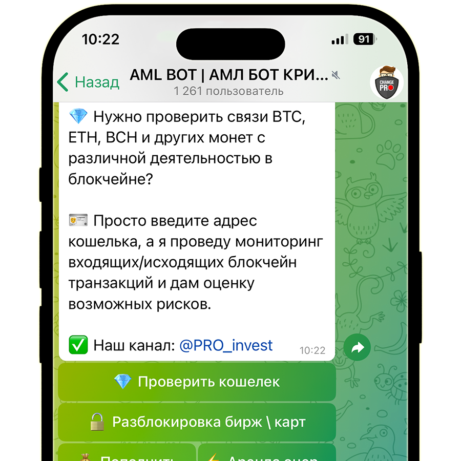 Скриншот бота AML TELEGRAM BOT